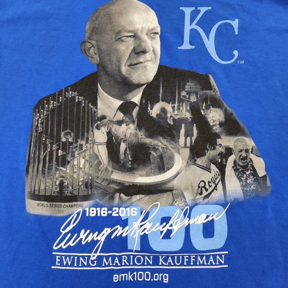 Kansas City Royals Kauffman 100 Years Blue Short Sleeve T-Shirt Men's M